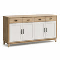 Aparador de madera y melamina con 4 puertas y 4 cajones, blanco y roble