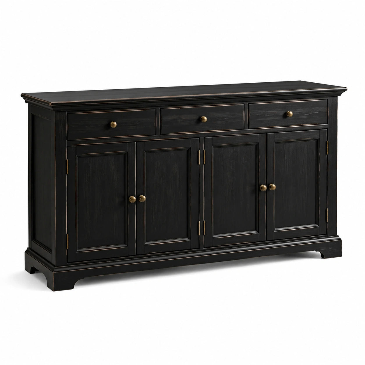 Aparador de madera maciza negro con tiradores de metal 160x80x40 cm