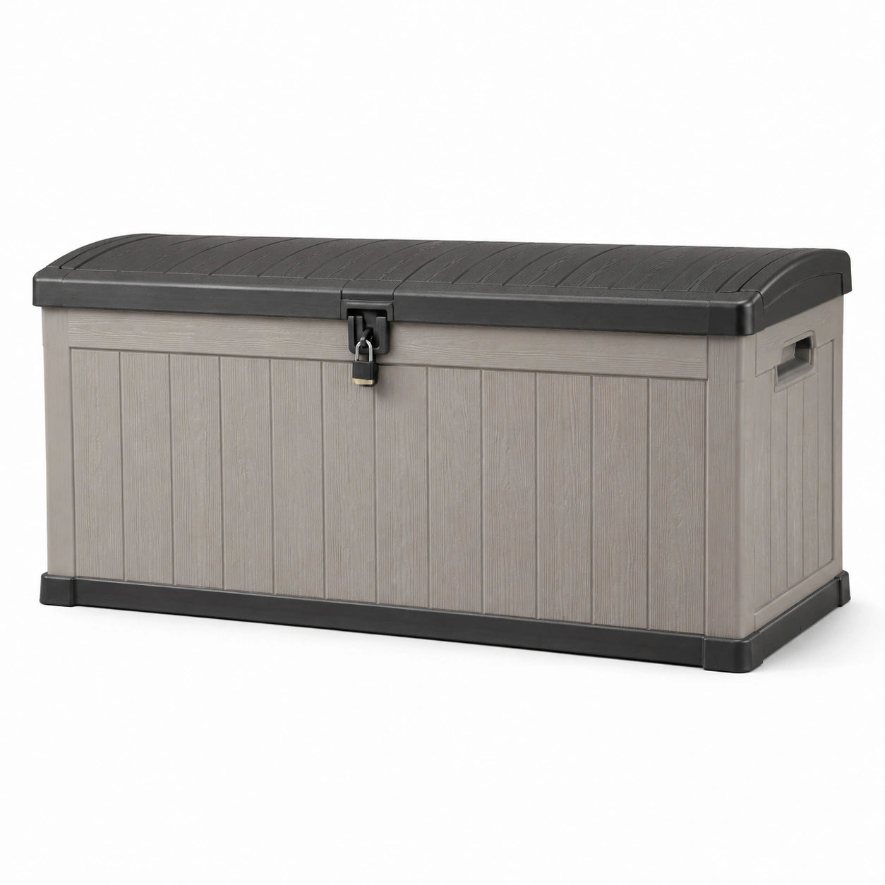 Baúl de almacenamiento de plástico para exterior gris y negro