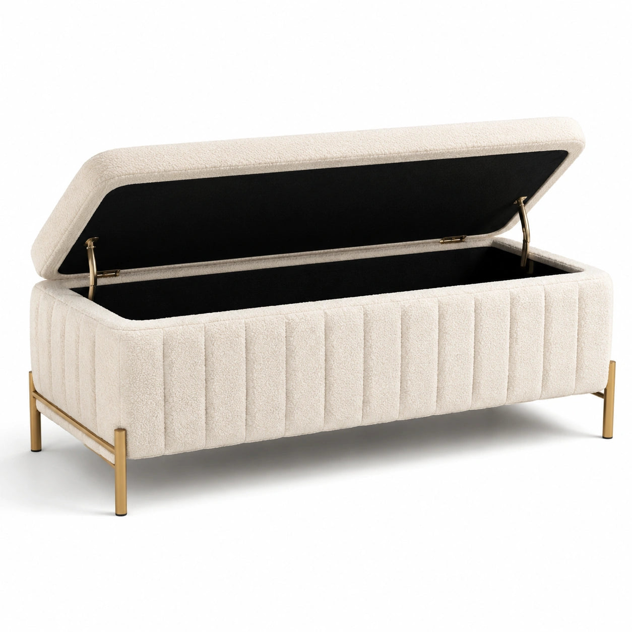 Banco de almacenamiento de tejido de poliéster y metal 120 cm beige