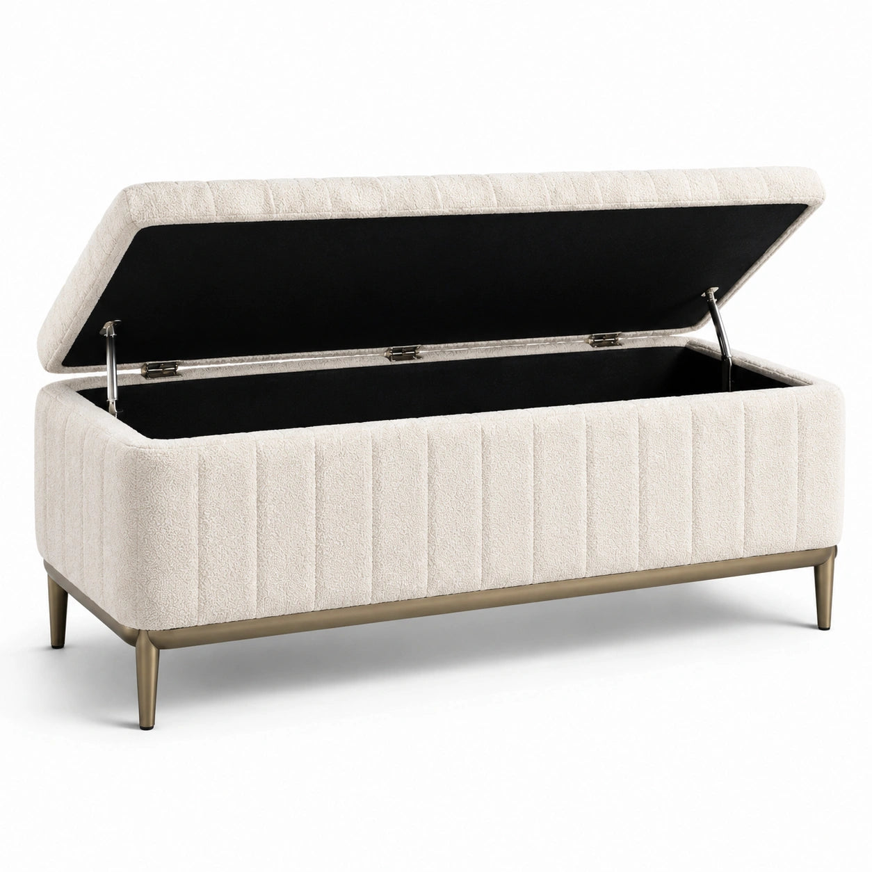 Banco de Almacenamiento de Tela de Poliéster Beige con Base Metálica 100x40x45 cm