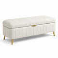 Banco de almacenamiento en tela boucle crema con patas metálicas doradas 120x40x45 cm