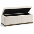 Banco de almacenamiento tapizado de poliéster y base de madera beige 120x45x45 cm