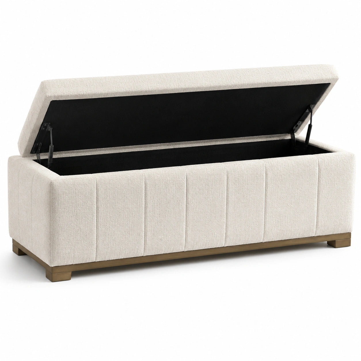 Banco de almacenamiento tapizado de poliéster y base de madera beige 120x45x45 cm
