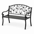 Banco de hierro negro con respaldo decorativo