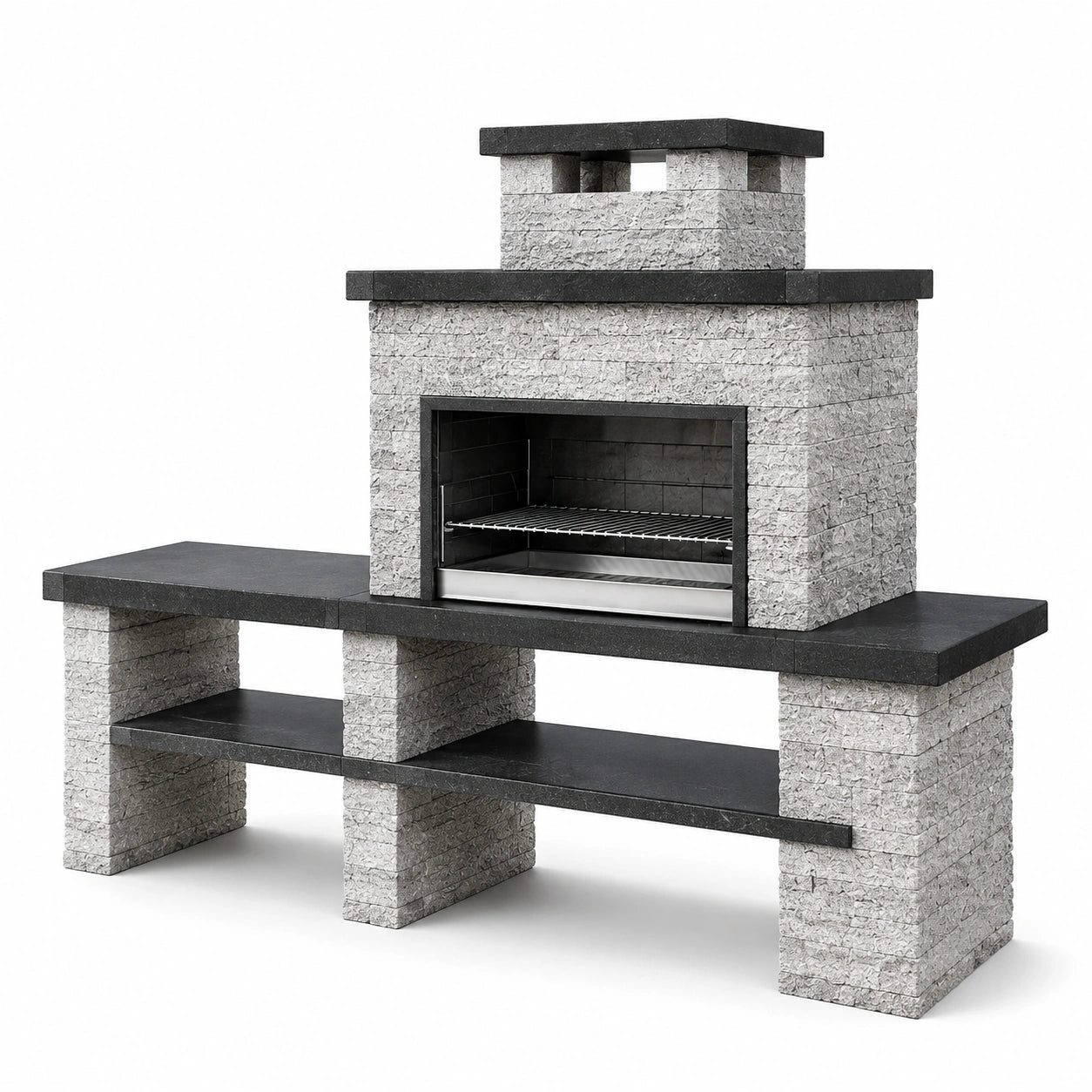 Barbacoa de piedra volcánica y hormigón para exteriores 110x50x150 cm gris y negro