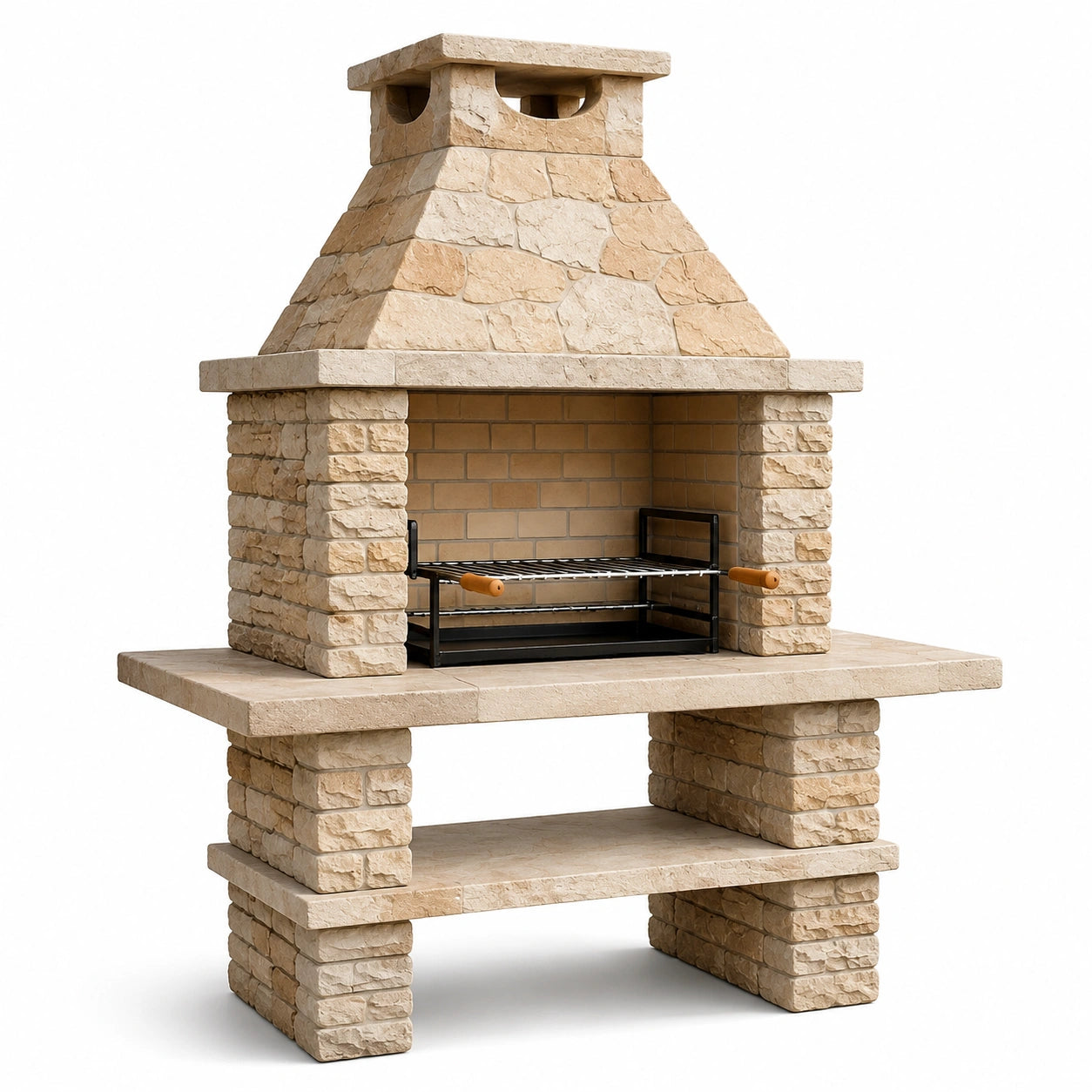 Barbacoa de Piedra Natural con Parrilla de Acero 160x70x210 cm Beige