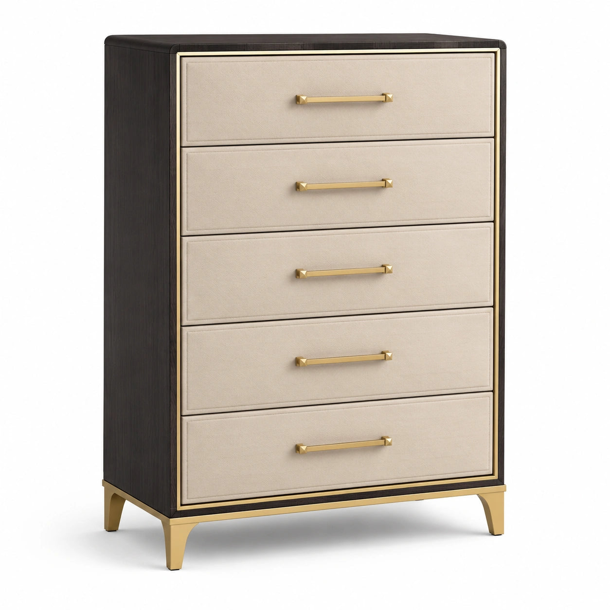 Cajonera de Madera con Frentes de MDF y Patas Metálicas Doradas Beige y Negro