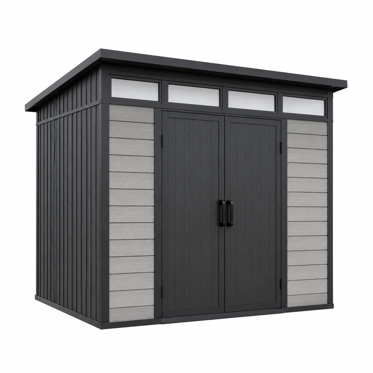 Cobertizo de resina con estructura metálica 240x175x210 cm negro y gris