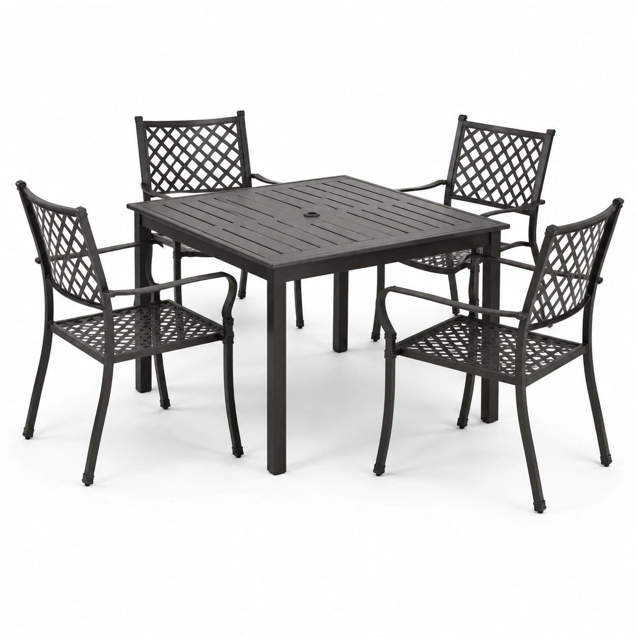Conjunto de comedor exterior de aluminio 5 piezas negro