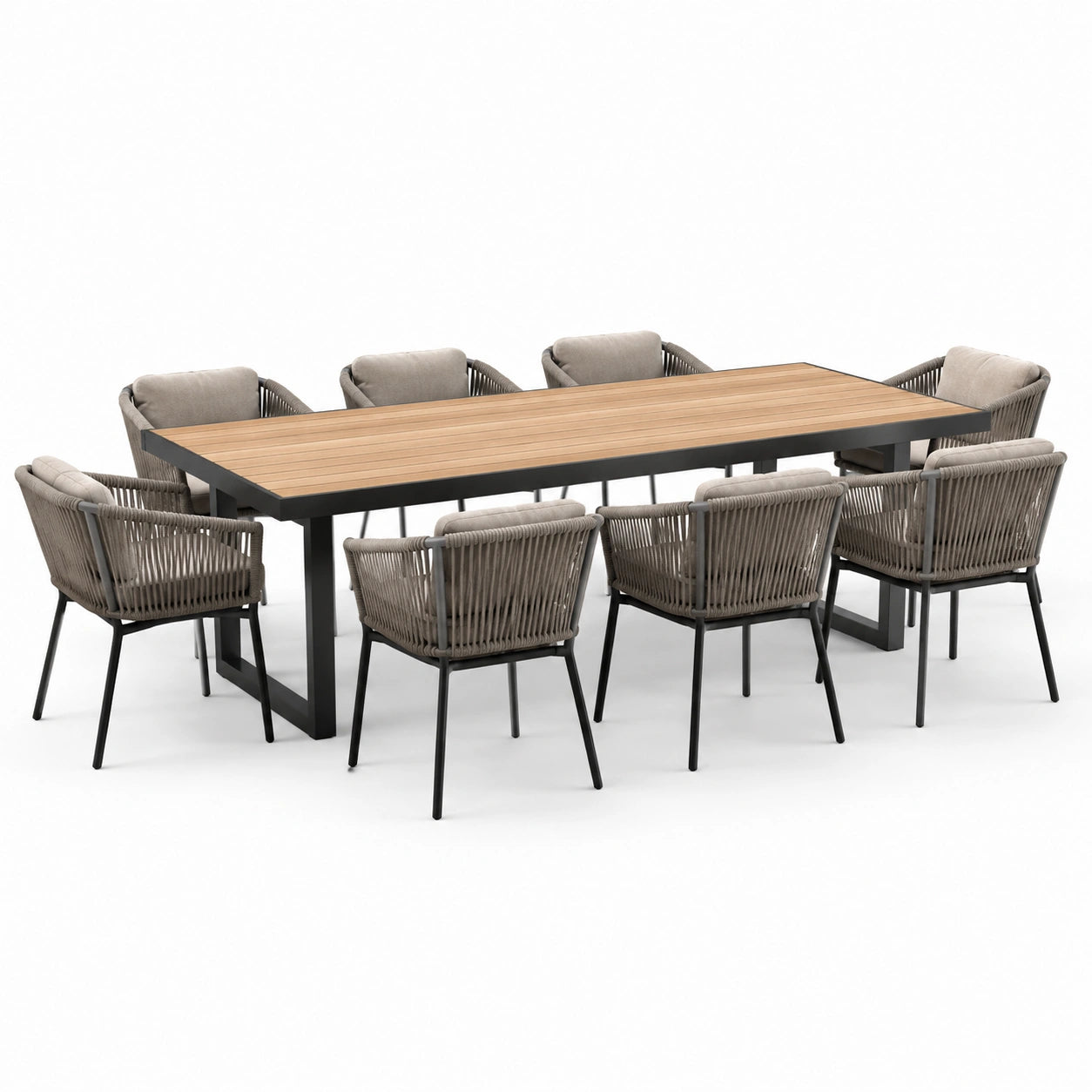 Conjunto de comedor de jardín de aluminio y madera de teca 210x100 cm