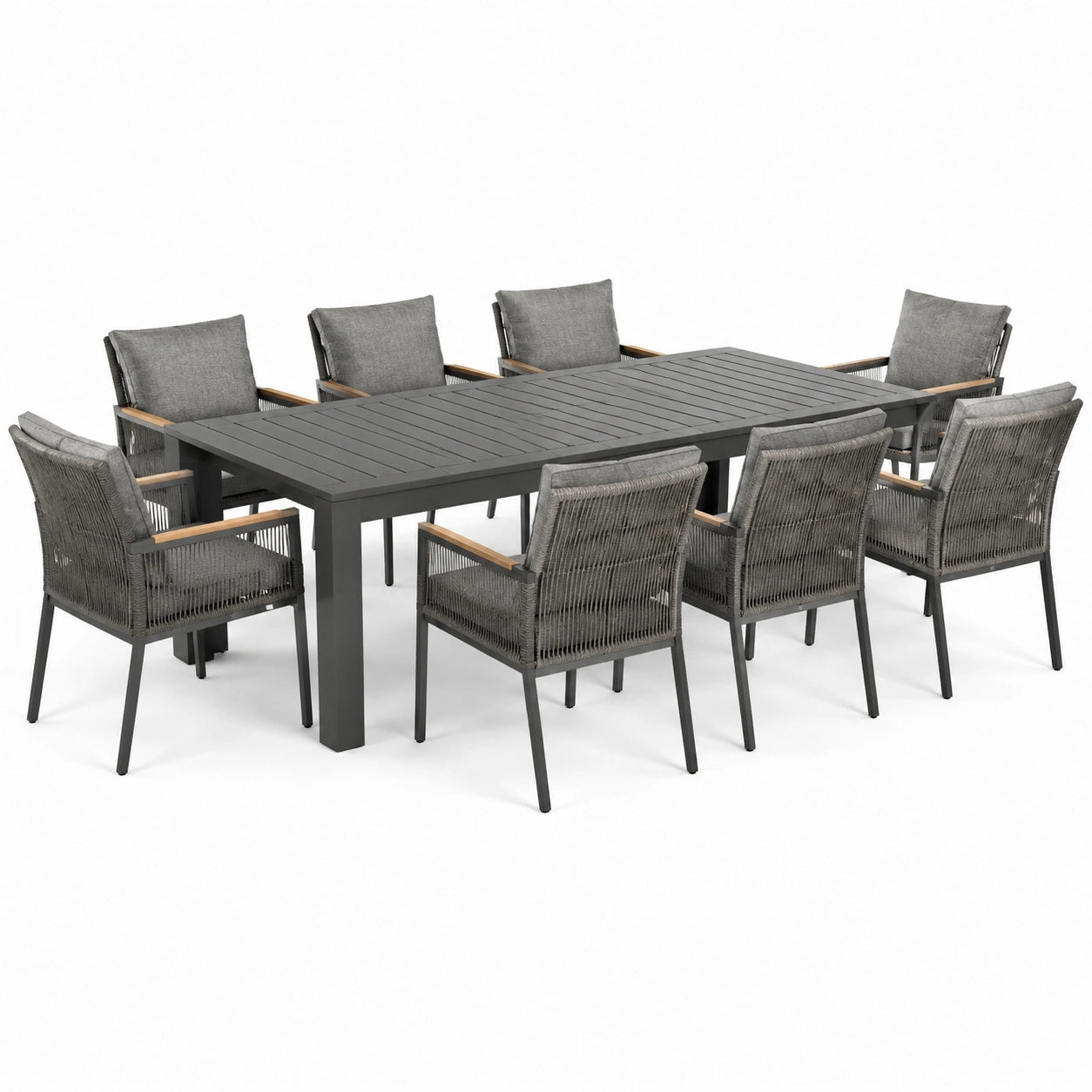 Conjunto de comedor exterior de aluminio con mesa y 8 sillas gris