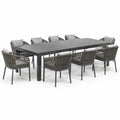 Conjunto de comedor de jardín, mesa de aluminio y sillas de cuerda gris